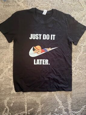 One Piece Luffy Just Do It Later Graphic Tee L